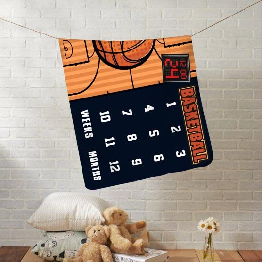 Image of Baby Monthly Milestone Blanket, Month Blanket for Newborn Baby Shower, Basketball Game Photography Background for Baby 60x40 inches BTLSLY111
