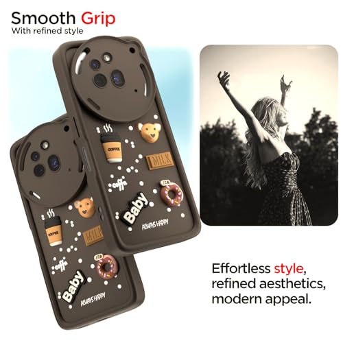 Image of Pikkme Back Cover for Nothing Phone 3a Pro 5G | 3D Cartoon Silicone Case Cute & Fun Full Protective Bumper Cover (Brown)