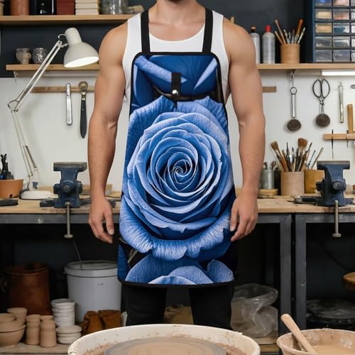 Delantal de trabajo azul con patrón floral y 8 bolsillos miniatura 4
