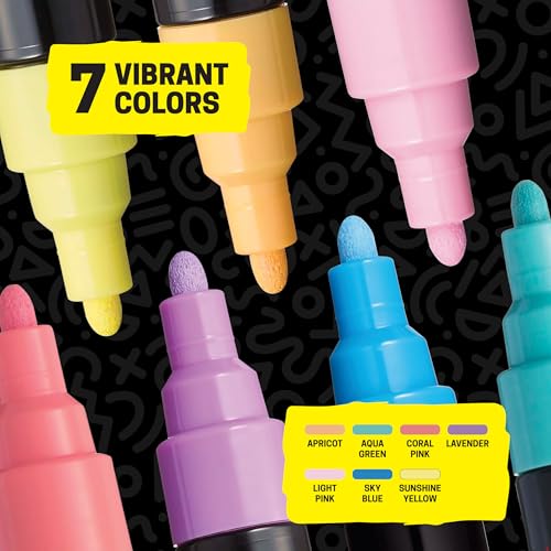Image of uni Posca 5M Medium Pastel Markers with Reversible Tips, Set of 7, Kids Art Supplies For Gifts, Decorations, Fabric, Metal, Glass, Wood and Canvas