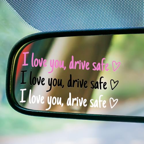 Image of 3Pcs I Love You Drive Safe Mirror Stickers, Cute Car Stickers for Women, Vinyl Car Decal for Rearview Mirror Window Windshield, Funny Car Accessories Valentines Day Gifts (Multicolor)