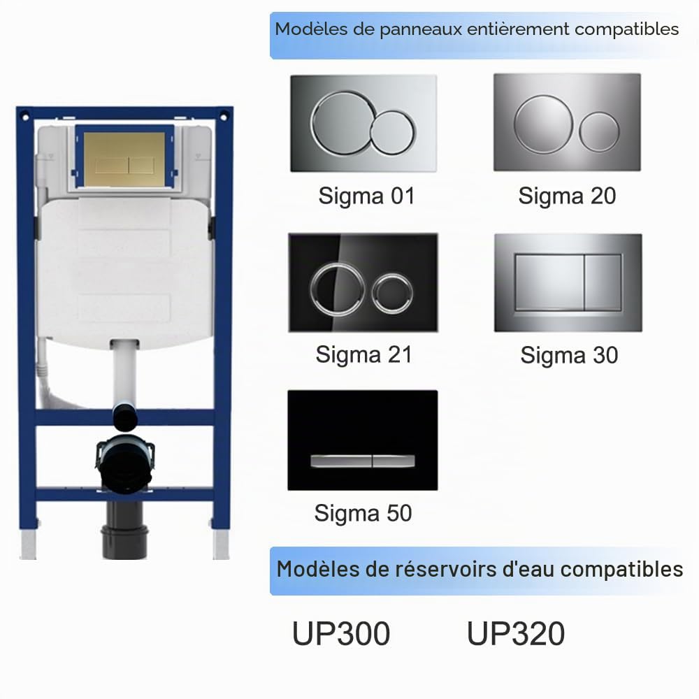Plaque de commande WC compatible avec les plaques de commande Geberit Sigma, UP300 & UP320, double chasse (doré)
