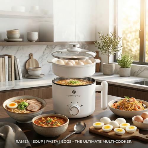 Image of SKYTONE Multipurpose Kettle With Ceramic Coating 1.5L | Non-Stick Cooker For Boil, Steam, Fry, Saute | Multi Cooker Kettle For Water, Milk, Egg, Tea, Soup, Babyfood, Rices