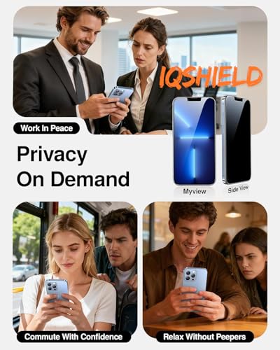 Image of IQShield My-View Privacy Screen Protector Tempered Glass Guard for iPhone 13 Mini, 9H Hardness, 2-Way Anti-Spy, Case Friendly [1 Pack]