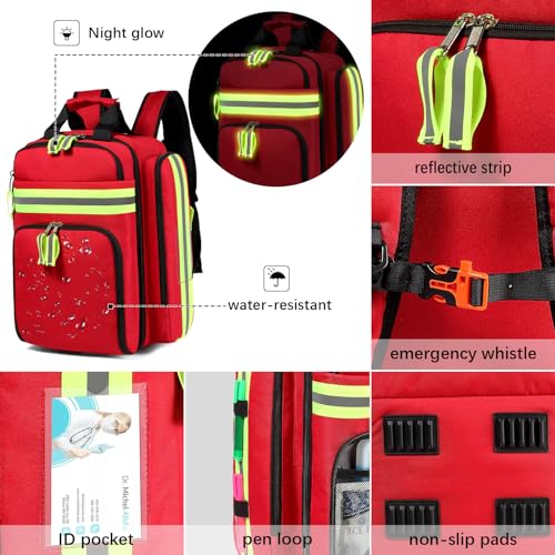Image of Gatycallaty First Aid Backpack - Medical Evacuation Bag - Red Emergency Lifeguard Bag for Ems Emt First Responder Trauma (Red)