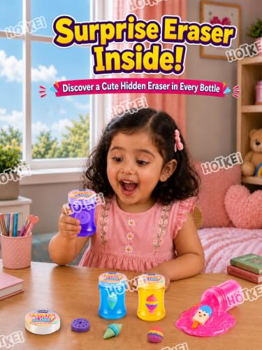 Image of HOTKEI Frosty Fun Slime for Kids 3 to 10 Years Stretchable Slime with Surprise Cute Frosty Fun Eraser Inside Soft Non-Sticky DIY Slimy Fun Toy Birthday & Return Gift for Kids Girls & Boys Pack of 4