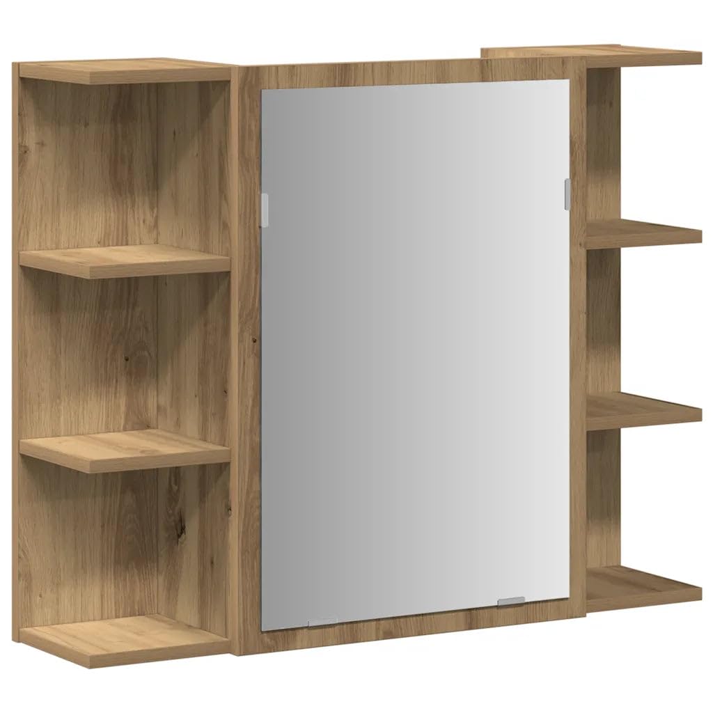 Helloshop26 - Armario de espejo moderno, almacenamiento práctico, cuarto de baño, 80 x 20,5 x 64 cm, madera roble artesanal, 02_0050721