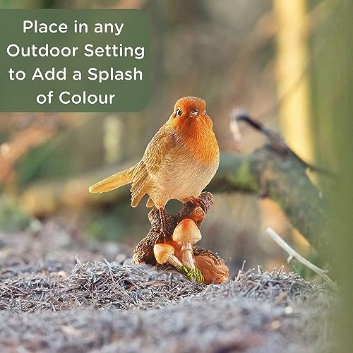 Muldale Robin Garden Ornament with Mushrooms - Lifelike Red Bird Figurine - 13cm Resin Statue - Great for Outdoor - Cute Robin Gifts - Image 3