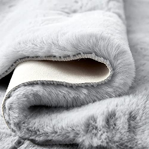 Faux Fur Rug 6x9 Plush Washable Area Rugs for Bedroom Fluffy Rabbit Fur Rug for Living Room Light Grey Rugs Teen Room Home Decor Rectangle