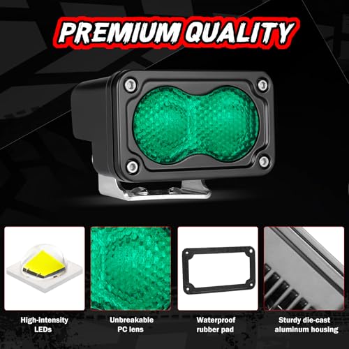 Image of Green LED Pod Lights 3 Inch Auxiliary Backup Rear Light Bar | 2PCS Waterproof Off Road Driving Fog Cube Lights Green Hunting Fishing Emergency Signal Work Lights for Truck UTV Pickup Boat