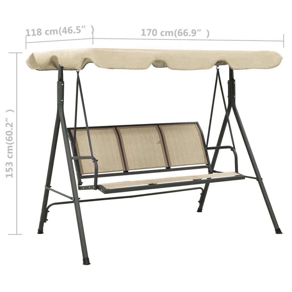 Huśtawka ogrodowa z dachem, do ogrodu i na taras, huśtawka ogrodowa, odporna na warunki atmosferyczne, ze stali, z siedziskiem z materiału tekstylnego, 170 x 118 x 153 cm