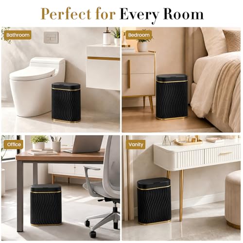 Image of Ogikey Bathroom Small Trash Can with Automatic Touchless Lid, 2.6 Gallon Smart Garbage Can Narrow Waterproof Trash Bin for Bedroom, Office, Living Room