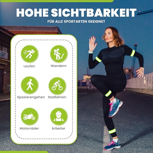 VERY IMPORTANT RUNNER - Reflektierende Armbänder - Elastisches Reflektorband mit 8 cm verstellbarem Verschluss & 2 cm Reflexstreifen - 360° Sichtbarkeit für Arme, Beine & Knöchel (Neon, 4 Stück)