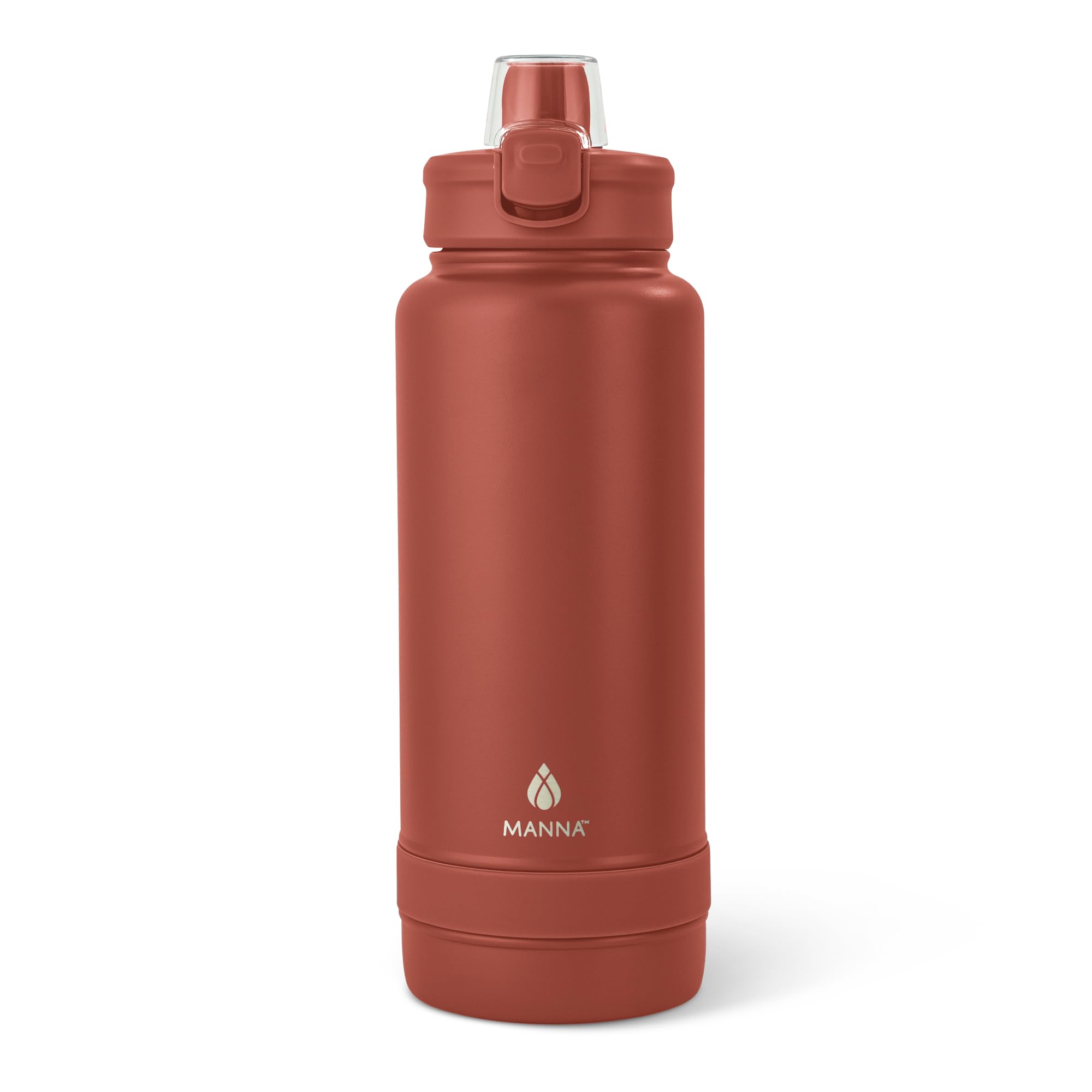 Manna Push Stainless Steel Bottle with Push-open Locking Lid and Sipping Spout - 40 Oz - Earth Rose Powder Coat