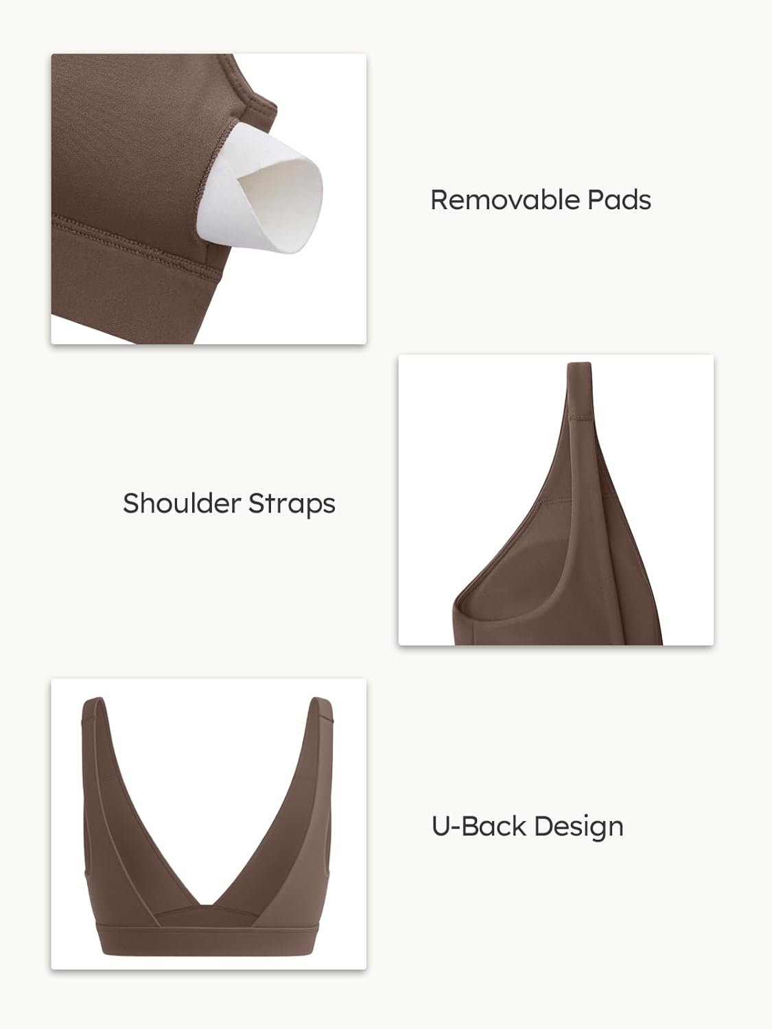 LASLULU Womens Deep V-Neck Sports Bra Padded Wireless U Back Workout Bra Low Impact Gym Workout Yoga Crop Tops - Image 6