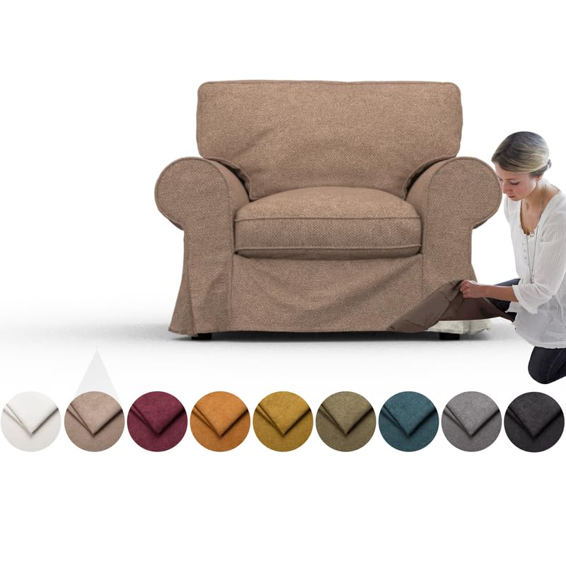 comfortly Cover for Ektorp Armchair, Replacement Slipcover, Heavy Duty 3 pcs Cover, Soft Durable Washable Fabric, Easy to Clean & Replace (Crown - Antelope)