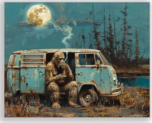 Apple Creek Live in a Van Down by the River- Bigfoot Poster Sasquatch Decor Bigfoot Artwork Sasquatch Poster Bigfoot Gifts Sasquatch gifts for Men Cannabis Marijuana Artwork Sasquatch Wall Art (11x14 Inches Unframed)