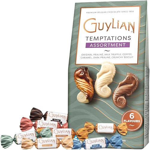 Easter Chocolate Candy Gift Box by GuyLian, Assorted Belgian Chocolates Temptations Seahorses, 6 Gourmet Flavors, Dark, Milk Chocolate Truffles, Hazelnut Praliné, Easter Basket Stuffers for Adults, 4.37 oz, 13 pc