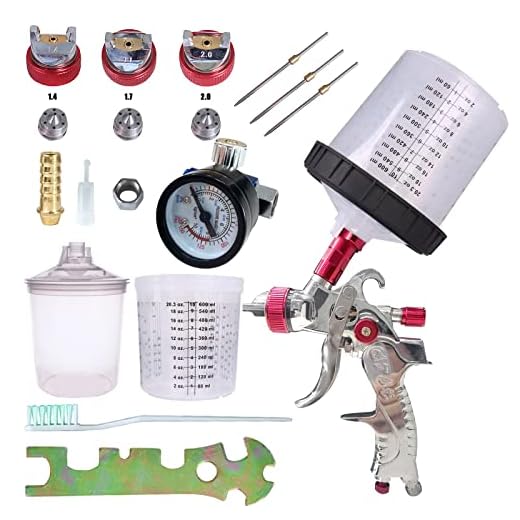 AKISEKTR HVLP Spray Gun Set, Newest Automotive Spray Paint Gun with Pressure Gauge, 3 Nozzles 1.4/1.7/2mm Nozzle and 600cc Cups, Clear Spray Cup with Scale for Car Primer, Furniture Surface Spraying