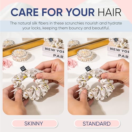 Image of Blissy Silk Scrunchies (3 Pack) - 100% Pure Mulberry Silk - 22 Momme 6A High-Grade Fibers Scrunchie for Straight & Curly Hair (Nicole Miller NY to Paris, Regular)
