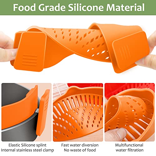 Yevior Clip On Strainer For Pots Pan Pasta Strainer, Silicone Food Strainer Hands-Free Pan Strainer, Clip-On Kitchen Food Strainer For Spaghetti, Pasta, Ground Beef Fits All Bowls And Pots - Orange #TOP3