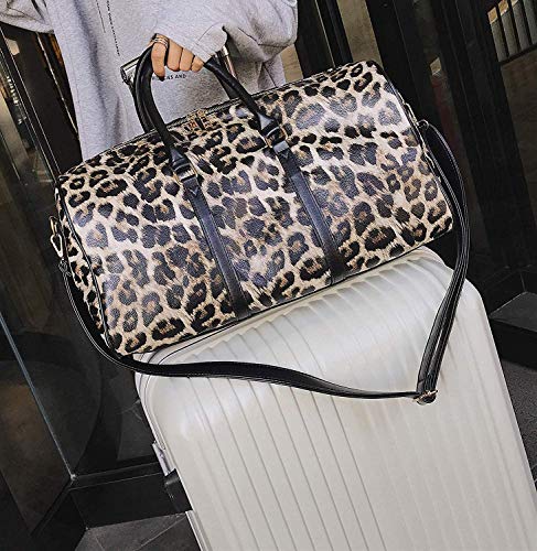 QUARKERA Leopard Leather Weekender Travel Bag for Women Girls Cheetah Animal Print Duffle Overnight Tote Shoulder Bags (Medium)