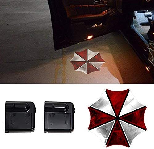 3D Ghost Shadow Emblems Wireless Evil The Umbrella Door Sensor Lights (2pcs), No DrillingLed Laser Door Shadow Light Welcome Projector Lamps Fits Ford, Audi, VW, Dodge, Toyota, Honda (Umbrella Corp)