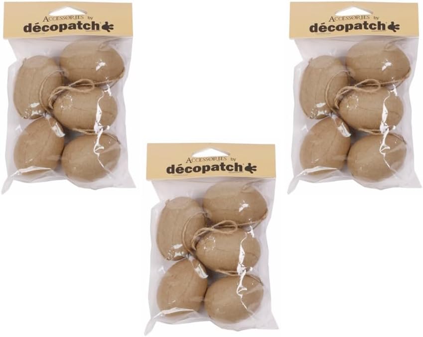 Décopatch AC384Opack - Un lot de 3 sachets de 5 œufs à suspendre en Papier brun mâché 4x4x4 cm