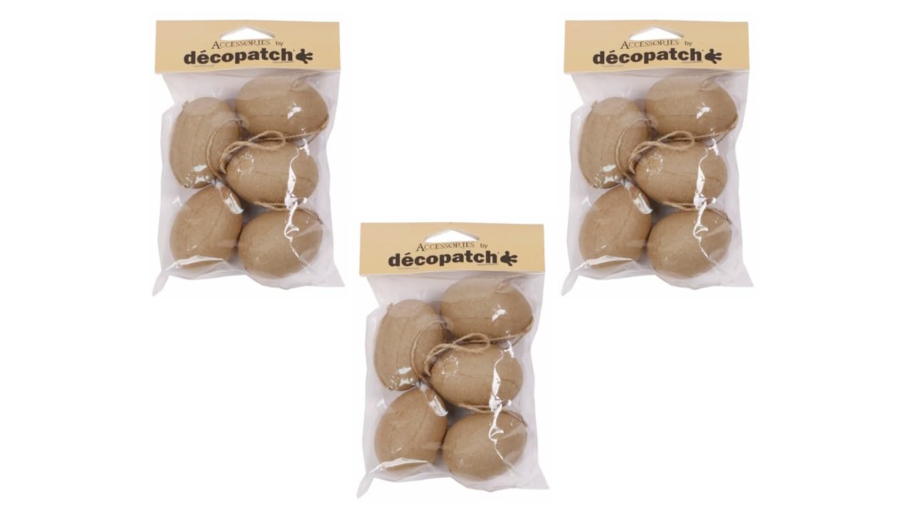 Décopatch AC384Opack - Un lot de 3 sachets de 5 œufs à suspendre en Papier brun mâché 4x4x4 cm