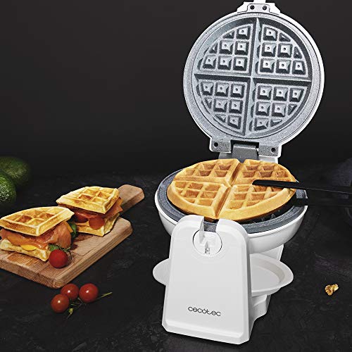 Cecotec Waffeleisen Fun Gofrestone Sphere - Antihaftbeschichtung RockStone,Kreisförmiges Design, 180 ° Drehung zur Optimierung der Nutzung, 1000 W.