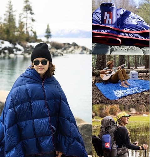 Image of Horizon Hound Puffy Down Camping Blanket - Outdoor Travel Quilt, Blue | Insulated, Lightweight & Warm Gear for Sleep, Camping, Stadium, Hiking & Festivals | Water Resistant, Packable & Compact