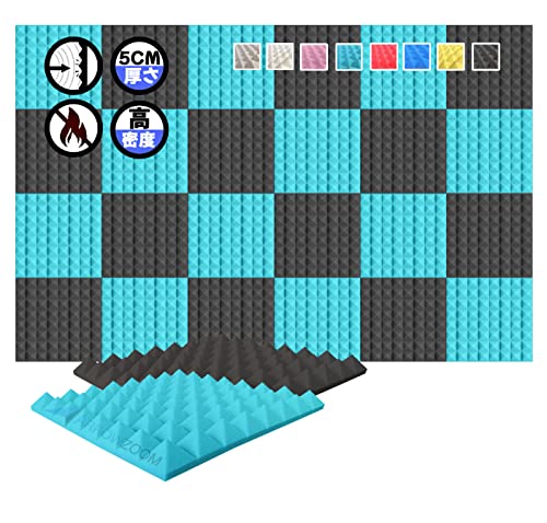 Arrowzoom スーパーダッシュ 新ピラミッド しい 24 ピース 防音 遮音 密度26㎏/m3 作品 吸音材 楽器 緩衝材 防音材 音響泡断熱治療 消音 超強力 騒音 スタジオ 吸音材質 室内装飾 防音対策 500 x 500 x 50 mm 縮状態出荷 スタジオレコーディング タイルパネルウェッジサ SD1034 Pyramid 黒とライトブルー