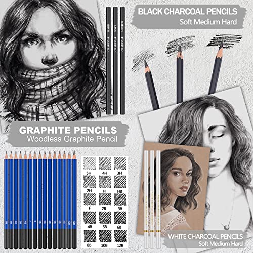 Pandafly P916-80 Pack Drawing Set Sketching Kit, Pro Art Supplies With 3-Color Sketchbook, Watercolor Pad, Colored, Graphite, Charcoal, Metallic Pencil, For Artist Adults Kids Beginner thumb #2