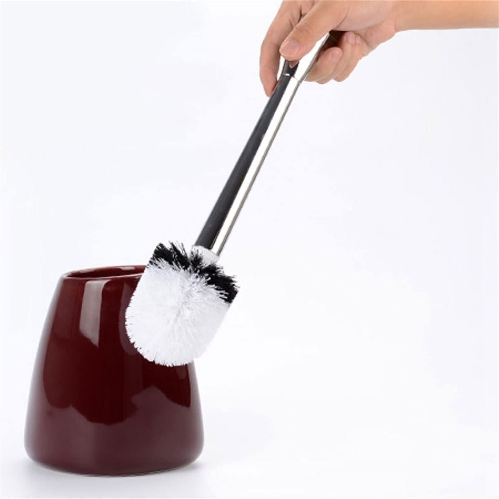 Escobilla Baño/Escobilla y Portaescobillas de Baño Escobilla de inodoro, mango de revestimiento de plástico Escobilla de inodoro compacta oculta Base de cerámica esmaltada brillante Escobilla de inodo