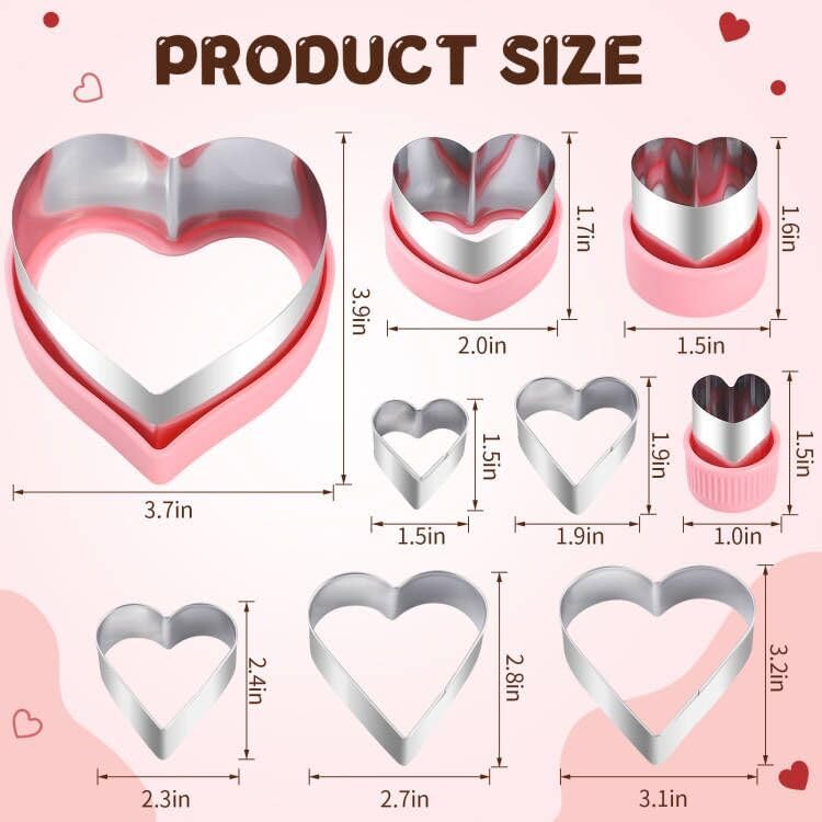 Miniatura 4 de Juego de 9 cortadores de galletas de acero inoxidable con forma de corazón, para pasteles, galletas y