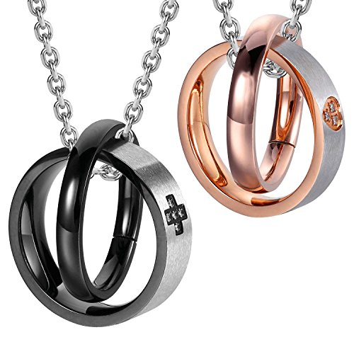 Image of Urban Jewelry His & Hers Couples Engraved Double Ring Pendant Necklace