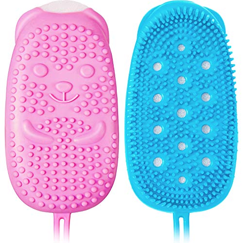 2 Pieces Silicone Sponge Bath Brush Exfoliating Body Scrub Brush Double-Sided Silicone Sponge Bath Brush Washing Scrubber for Women Men Kids and Baby (Pink, Green)