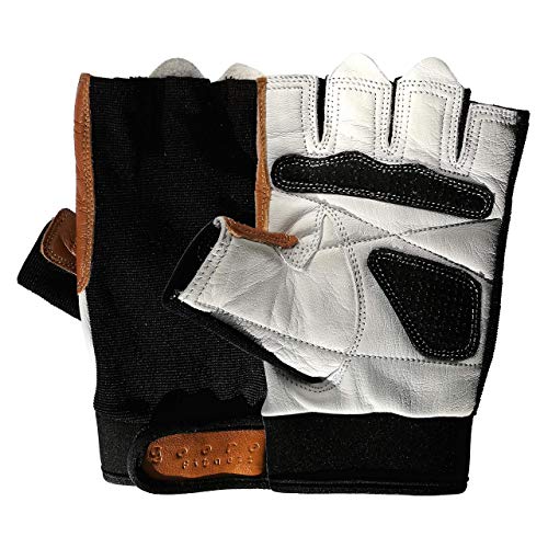 Gooro Fitness Guantes de Gimnasio de Cuero Auténtico Acolchados Ligeros Respirables con Palma Antideslizante (Blanco, XS)