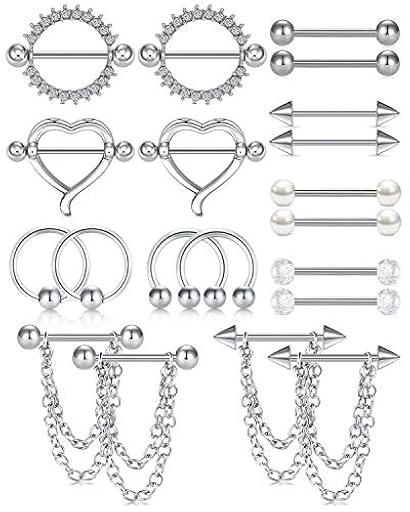 Funseedrr 10-12 Pares Anillas de Pezón Acero Inoxidable 14G 16mm Piercing de Pezón Lengua Recto Barbells Piercing | Ya disponible en tu tienda friki favorita! En mundofriki.es!