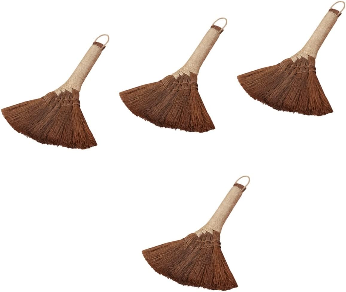 HANABASS 4 Piezas Hogar Palma Mango Cepillo Limpieza Mano Hogar Retro para Corto Plumero Barrido Sofá Escritorio Fibra Pequeña Escoba Paja Accesorio De Mano Dormitorio Batidor Cocina