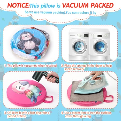 Yuntau 8 Pcs Kids Floor Cushions for Classroom Flexible Round Seating with Handle Soft Waterproof Floor Pillows with Cute Cartoon Animal Pattern for Elementary Daycare Preschool(Woodland Animals)