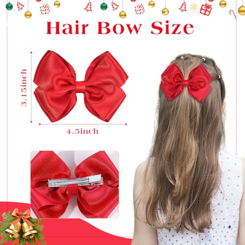 CN 4.5 Inch Red Glitter Hair Bows for Girls Alligator Clips Sparkly Satin Hair Accessories for Kids Toddler Women on Birthday Wedding Christmas and Party