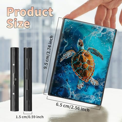 Slim Credit Card Holder, Blue Ocean Turtle RFID Blocking Metal Wallet for Men & Women, Aluminum Minimalist Hard Case Pocket-Sized Business Cards Organizer (Fits Up to 10 Cards)2