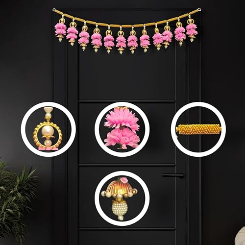 Image of iHandikart Beads Toran for Main Door | 40 Inch, Artificial Pink Flower Door Bandanwar for Indian Festive Decoration, Home Entrance, Diwali & Wedding Decor Perfect for Housewarming Gifts & Home Decor