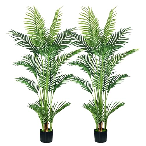 HAIHONG 4.5FT 2Packs Artificial Palm Tree,Faux Areca Palm Plant with Real Touch Leaves and...
