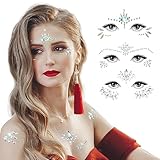 simarro Halloween Face Gems, 3 Sets of Temporary Tattoos Face Sticker Glitter Gemstones Rhinestones Eyes Face Body Tattoos for Music Festival Party Makeup Outfit Accessories