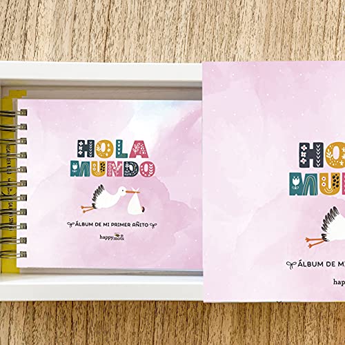 Álbum Fotos Bebé Niña - Hola Mundo, Álbum de Mi Primer Año, Album Bebé recién Nacido, Album fotos Scrapbook bebe, Album bebe, Album de fotos Infantil, Album Bebe primer Año, Album Fotos 15x20 Cover