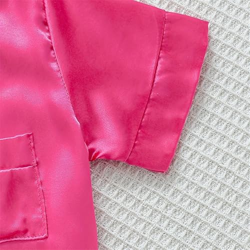 Toddler Silky Satin 𝐏ajamas Sets 2pc Plain Button Down Short 𝐏𝐉 Outfits 2025 Summer Lounge Sl𝐞epwear for Baby Boys4