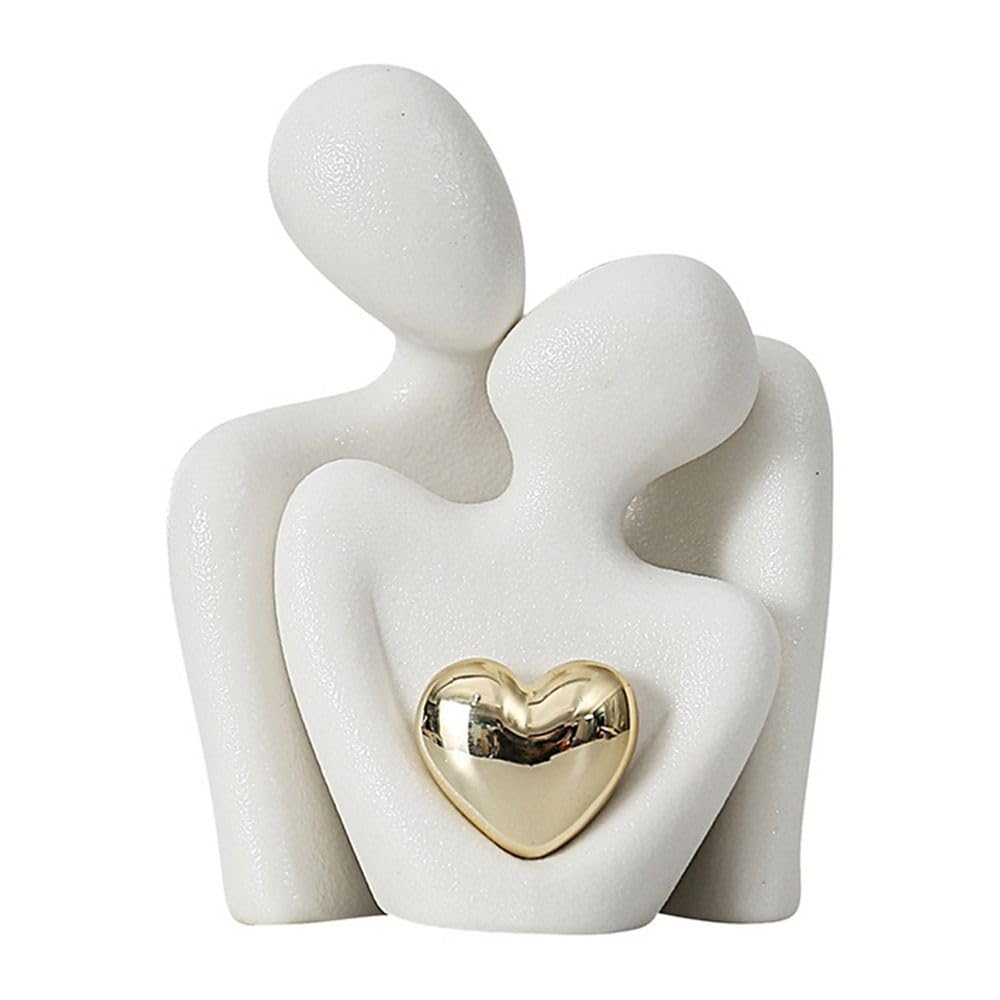 Statue couple en céramique blanche sculpture moderne de 25cm pour salon