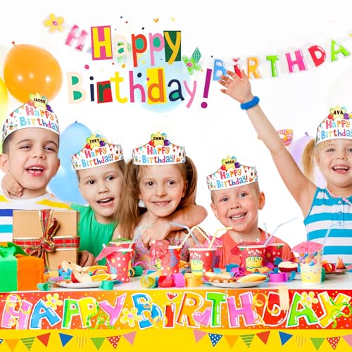 Outus 42 Pack Happy Birthday Crowns for Kids Classroom with Elastic Band for Teachers Students Kindergarten Party (Fresh Style) — view 4